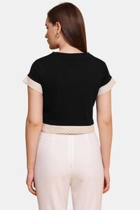 Sands of India Women Black Crop Top With Lace Detailing - Stylish Casual Wear - Black — thumbnail 2