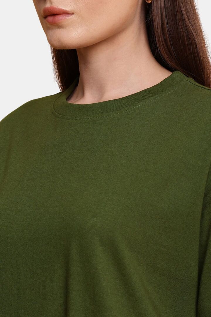 Sands of India Olive Floral Embroidered Oversized T-Shirt - Casual Wear - Green — image 4