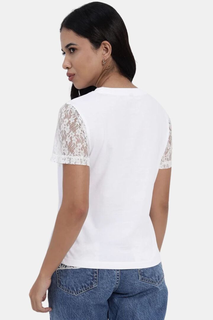 Sands of India Women White Casual Lace Tee - Stylish Everyday Wear - White — image 2