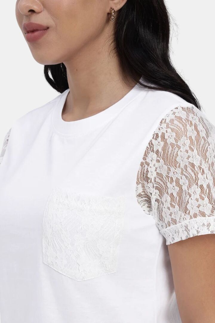 Sands of India Women White Casual Lace Tee - Stylish Everyday Wear - White — image 4