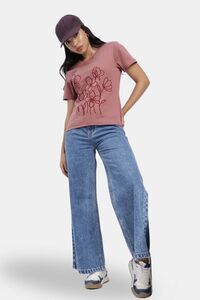 Sands of India Embroidered Salmon-Coloured Regular T-Shirt - Skin — thumbnail 2