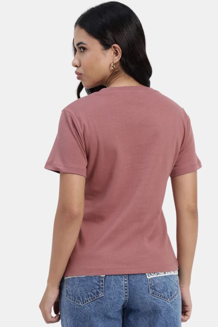 Sands of India Embroidered Salmon-Coloured Regular T-Shirt - Skin — image 4