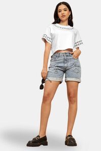 Sands of India White Crop Top With Black Embroidery - White — thumbnail 2