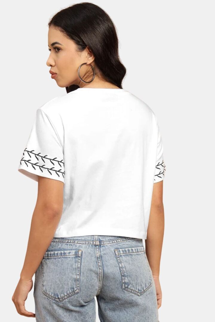 Sands of India White Crop Top With Black Embroidery - White — image 3