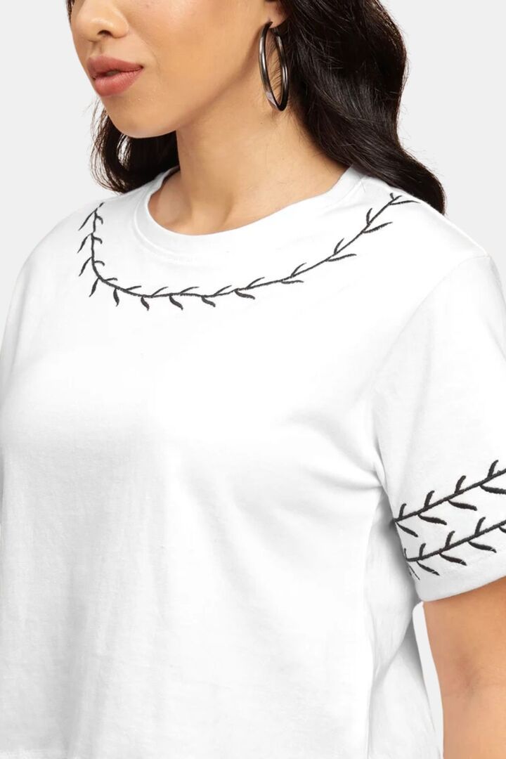 Sands of India White Crop Top With Black Embroidery - White — image 4