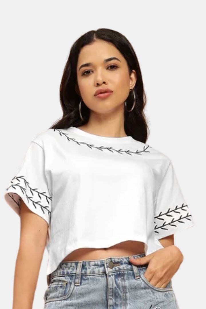 Sands of India White Crop Top With Black Embroidery - White — image 5