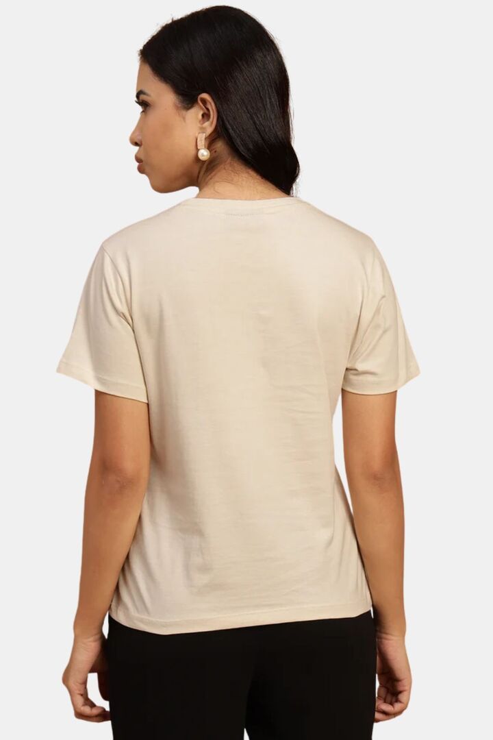 Sands of India Women Beige 100% Cotton Embroidered T-Shirt - Casual Wear - Skin — image 4