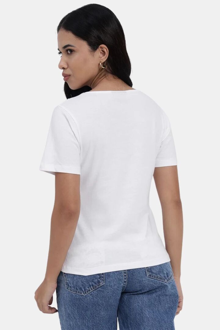 Sands of India White Regular T-Shirt With Lace Neck Accent  - White — image 4