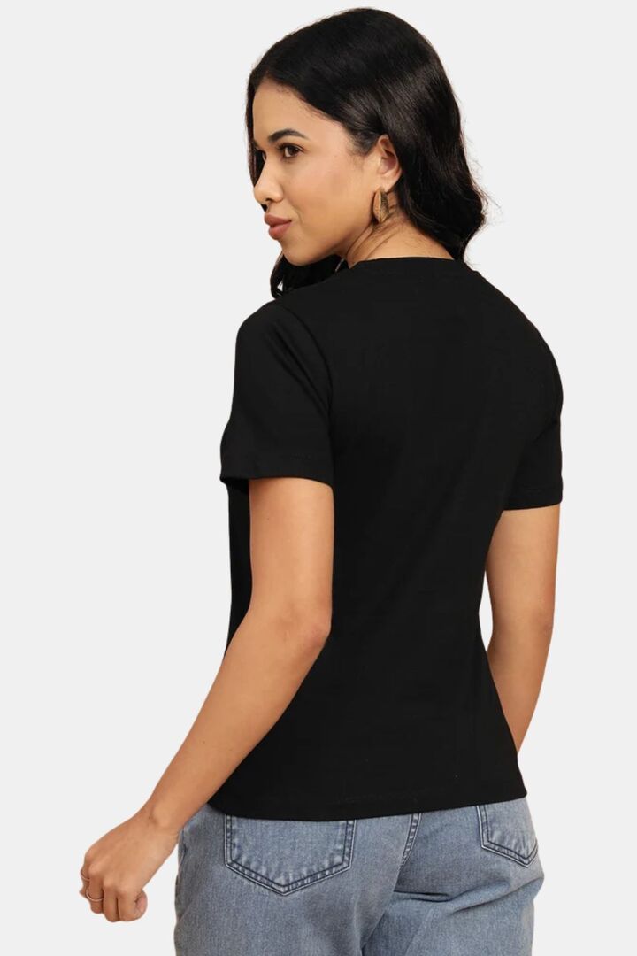 Sands of India Black Regular T-Shirt With Lace Neck Accent - Black — image 4