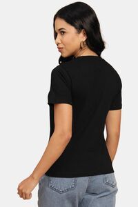 Sands of India Black Regular T-Shirt With Lace Neck Accent - Black — thumbnail 4