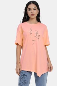 Sands of India Peach-Coloured T-Shirt With Abstract Face Print - Skin — thumbnail 1