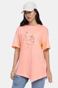 Sands of India Peach-Coloured T-Shirt With Abstract Face Print - Skin — thumbnail 2
