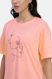 Sands of India Peach-Coloured T-Shirt With Abstract Face Print - Skin — thumbnail 3