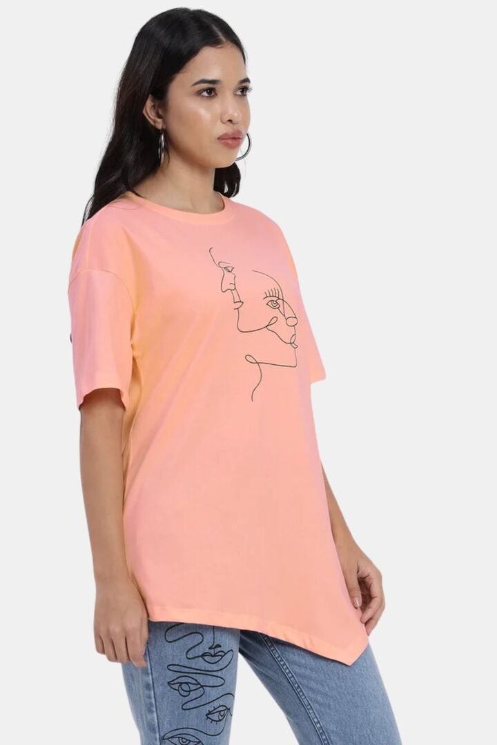 Sands of India Peach-Coloured T-Shirt With Abstract Face Print - Skin — image 4
