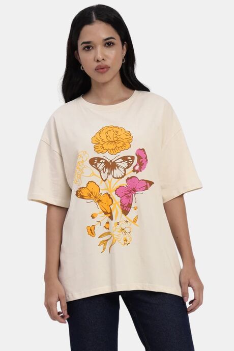 Sands of India Floral Print Ivory-Colored Oversize T-Shirt - White Buy Sands of India Floral Print Ivory-Colored Oversize T-Shirt - White