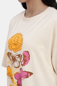 Sands of India Floral Print Ivory-Colored Oversize T-Shirt - White — thumbnail 4