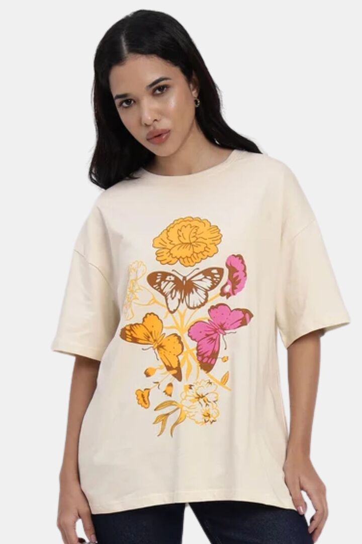 Sands of India Floral Print Ivory-Colored Oversize T-Shirt - White — image 5