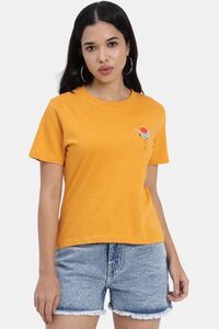 Sands of India Women Yellow Flamingo Print Regular T-Shirt - Casual Wear - Yellow — thumbnail 1