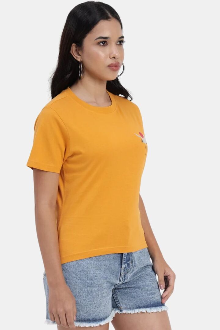 Sands of India Women Yellow Flamingo Print Regular T-Shirt - Casual Wear - Yellow — image 4
