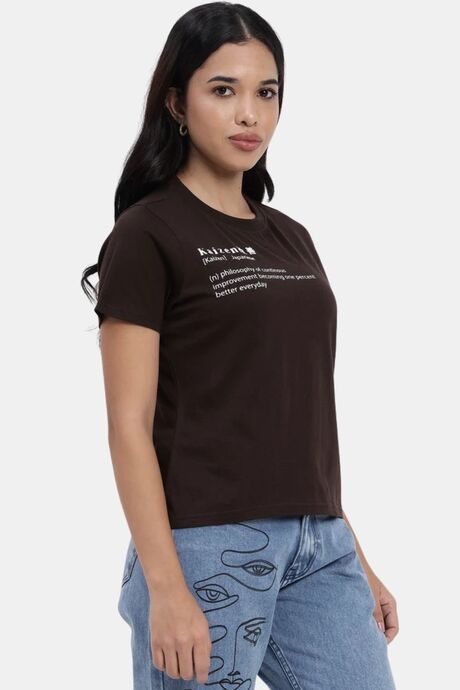 Sands of India Women Brown T-Shirt With Kaizen Print Design - Casual Wear - Brown Buy Sands of India Women Brown T-Shirt With Kaizen Print Design - Casual Wear - Brown