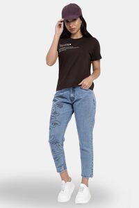 Sands of India Women Brown T-Shirt With Kaizen Print Design - Casual Wear - Brown — thumbnail 2
