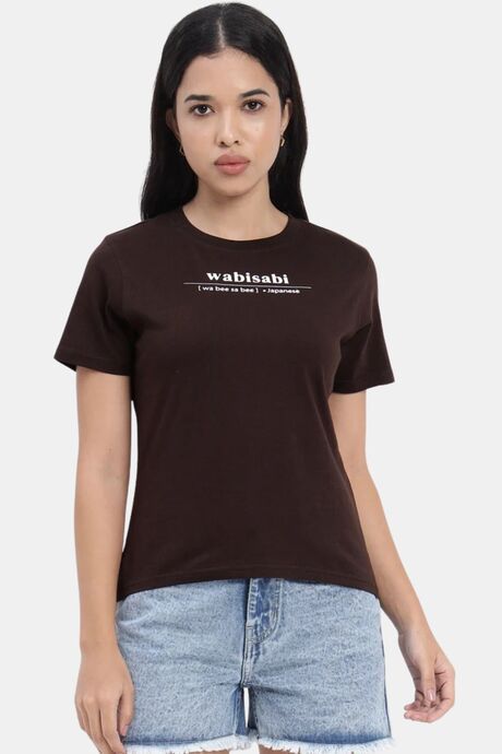 Sands of India Women Brown Wabi-Sabi Typo Print Design T-Shirt - Brown Buy Sands of India Women Brown Wabi-Sabi Typo Print Design T-Shirt - Brown