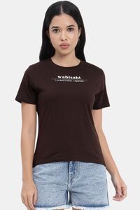 Sands of India Women Brown Wabi-Sabi Typo Print Design T-Shirt - Brown — thumbnail 1