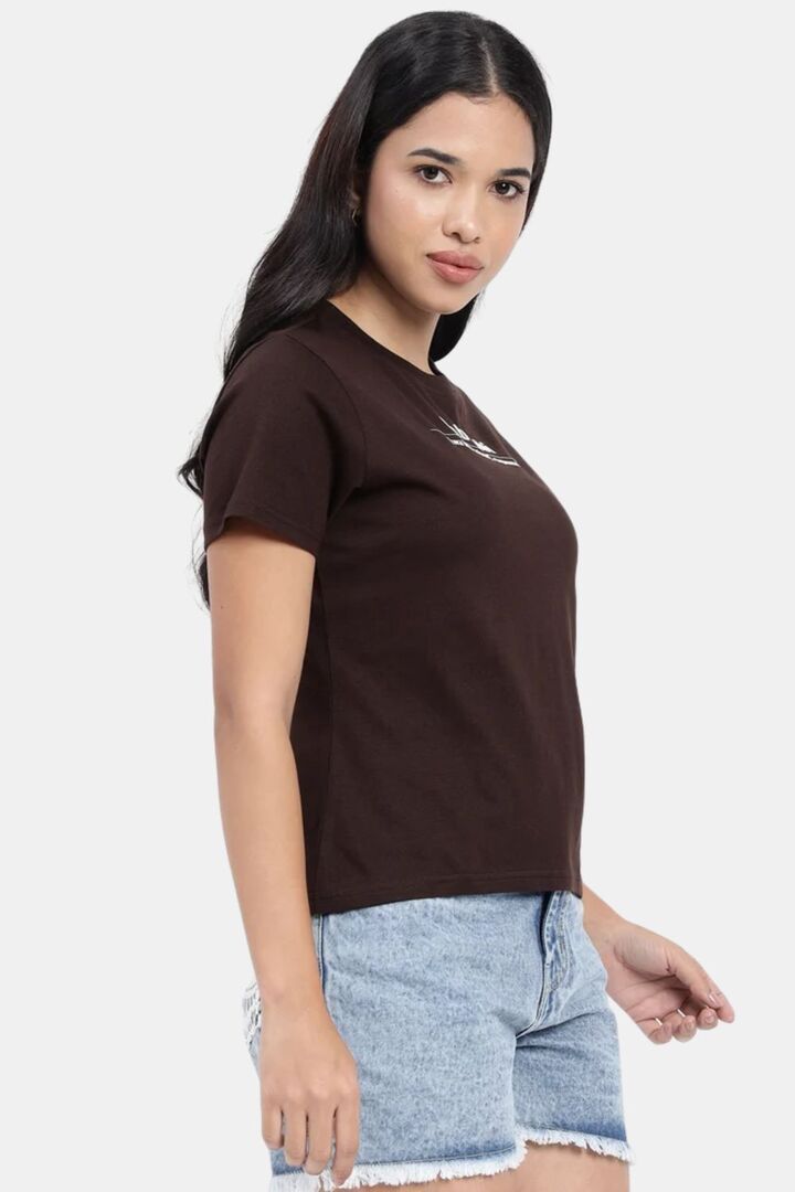 Sands of India Women Brown Wabi-Sabi Typo Print Design T-Shirt - Brown — image 2
