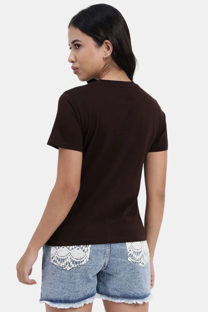 Sands of India Women Brown Wabi-Sabi Typo Print Design T-Shirt - Brown — image 3
