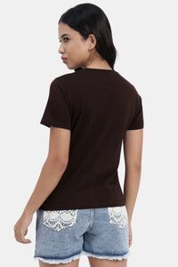 Sands of India Women Brown Wabi-Sabi Typo Print Design T-Shirt - Brown — thumbnail 3