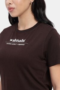 Sands of India Women Brown Wabi-Sabi Typo Print Design T-Shirt - Brown — thumbnail 4