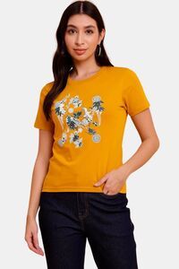 Sands of India Women Mustard-Colored Regular Top With Floral Print - Yellow — thumbnail 1