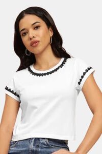 Sands of India Women White Crop Top With Monochrome Embellishment - White — thumbnail 5