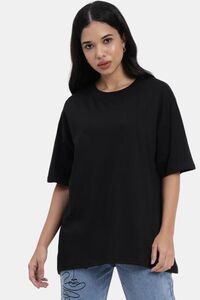 Sands of India Women Black Oversize Unisex T-Shirt With Asian Graphic Print - Black — thumbnail 1
