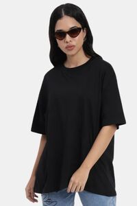 Sands of India Women Black Oversize Unisex T-Shirt With Asian Graphic Print - Black — thumbnail 4
