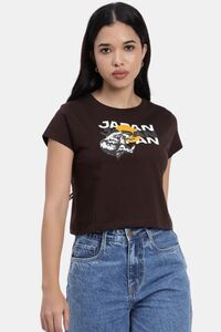 Sands of India Women Coffee Color Crop Top With Japan Rising Sun Print - Brown — thumbnail 1