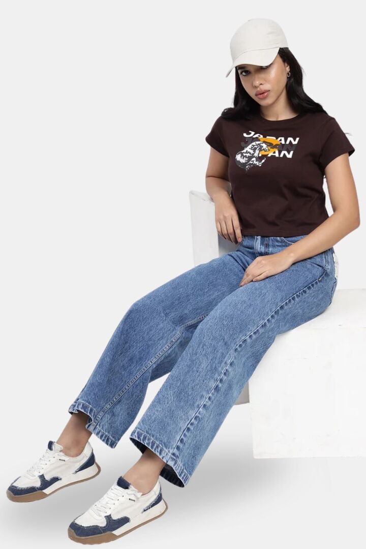 Sands of India Women Coffee Color Crop Top With Japan Rising Sun Print - Brown — image 2