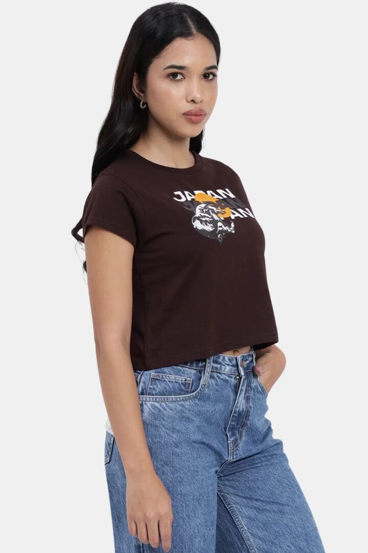 Sands of India Women Coffee Color Crop Top With Japan Rising Sun Print - Brown — image 3