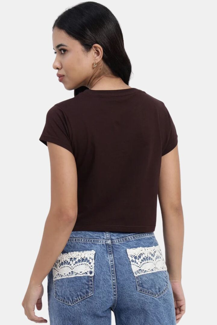 Sands of India Women Coffee Color Crop Top With Japan Rising Sun Print - Brown — image 4