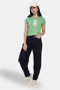 Sands of India Women Green Japan Typo Print Design Crop T-Shirt - Casual Wear - Green — thumbnail 2