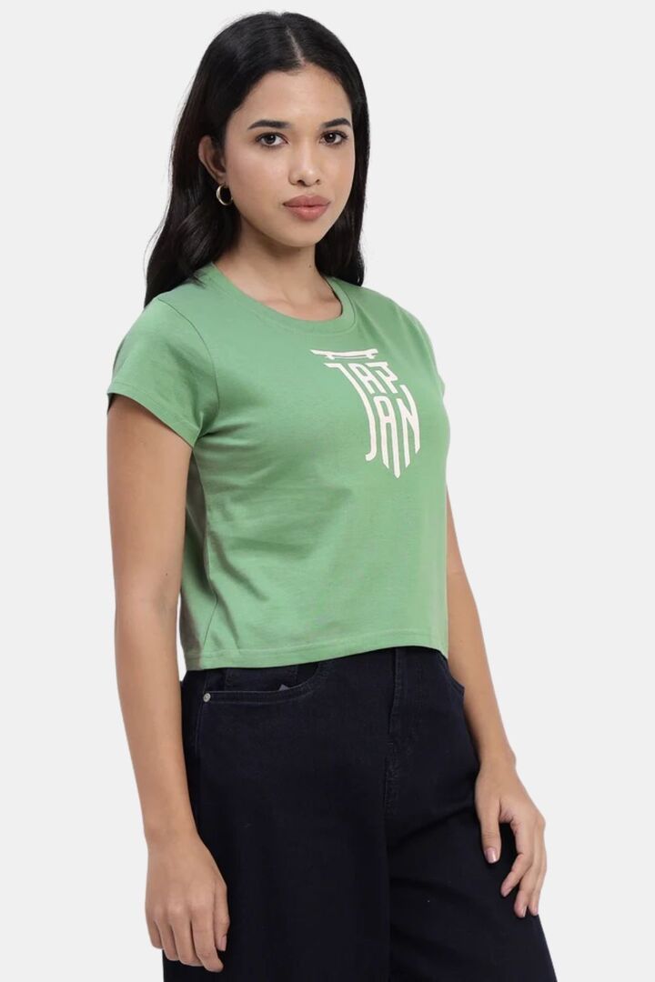 Sands of India Women Green Japan Typo Print Design Crop T-Shirt - Casual Wear - Green — image 3