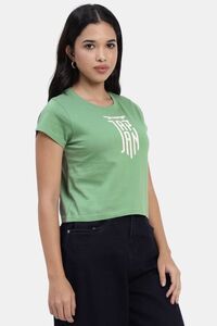 Sands of India Women Green Japan Typo Print Design Crop T-Shirt - Casual Wear - Green — thumbnail 3