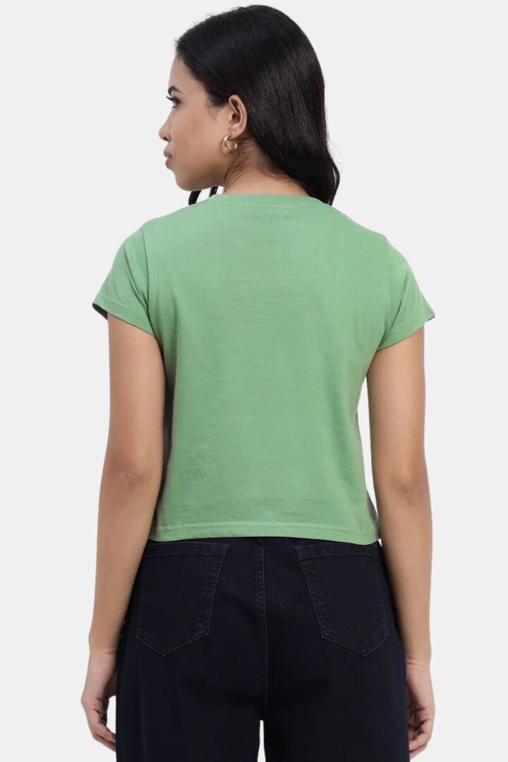 Sands of India Women Green Japan Typo Print Design Crop T-Shirt - Casual Wear - Green — image 4