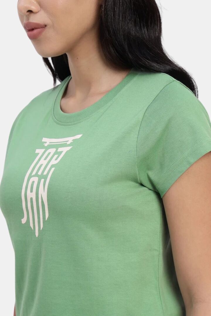 Sands of India Women Green Japan Typo Print Design Crop T-Shirt - Casual Wear - Green — image 5