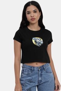 Sands of India Women Black Printed Crop T-Shirt - Stylish Casual Wear - Black — thumbnail 1