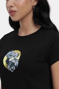 Sands of India Women Black Printed Crop T-Shirt - Stylish Casual Wear - Black — thumbnail 2