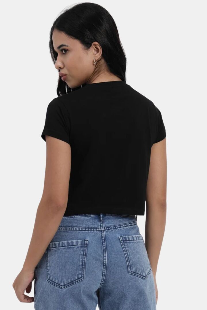 Sands of India Women Black Printed Crop T-Shirt - Stylish Casual Wear - Black — image 4