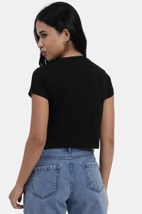 Sands of India Women Black Printed Crop T-Shirt - Stylish Casual Wear - Black — thumbnail 4
