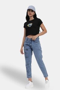 Sands of India Women Black Printed Crop T-Shirt - Stylish Casual Wear - Black — thumbnail 5