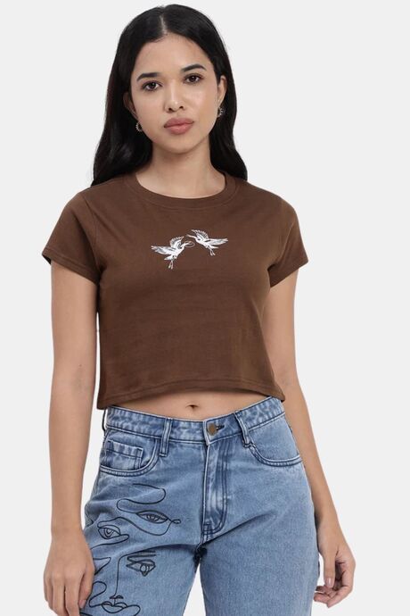 Buy Sands of India Women Brown Crop Top With Embroidery - Stylish Casual Wear - Brown